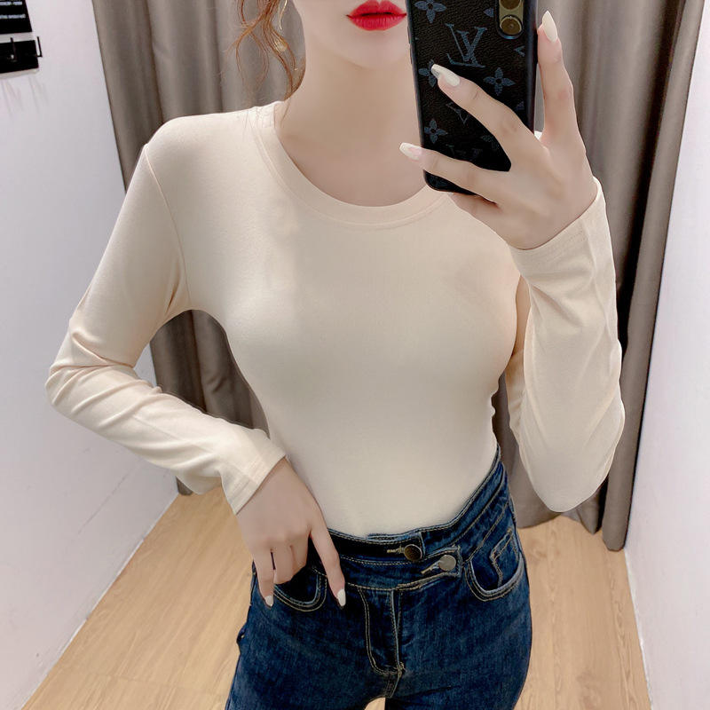 Picture of Base shirt de velvet warm clothing women's autumn and winter long sleeve heating round neck top women's slim fit women's clothing live wholesale
