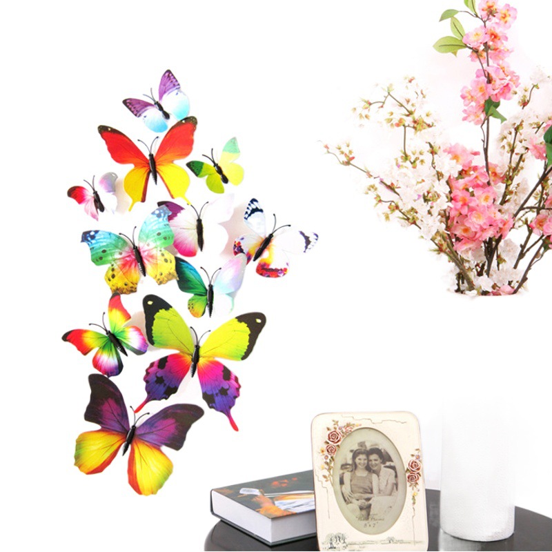 3D Butterfly Wall Stickers Refrigerator Stickers Window Decorative Craft Decorations PVC Butterfly Wallpaper Full Color H-003