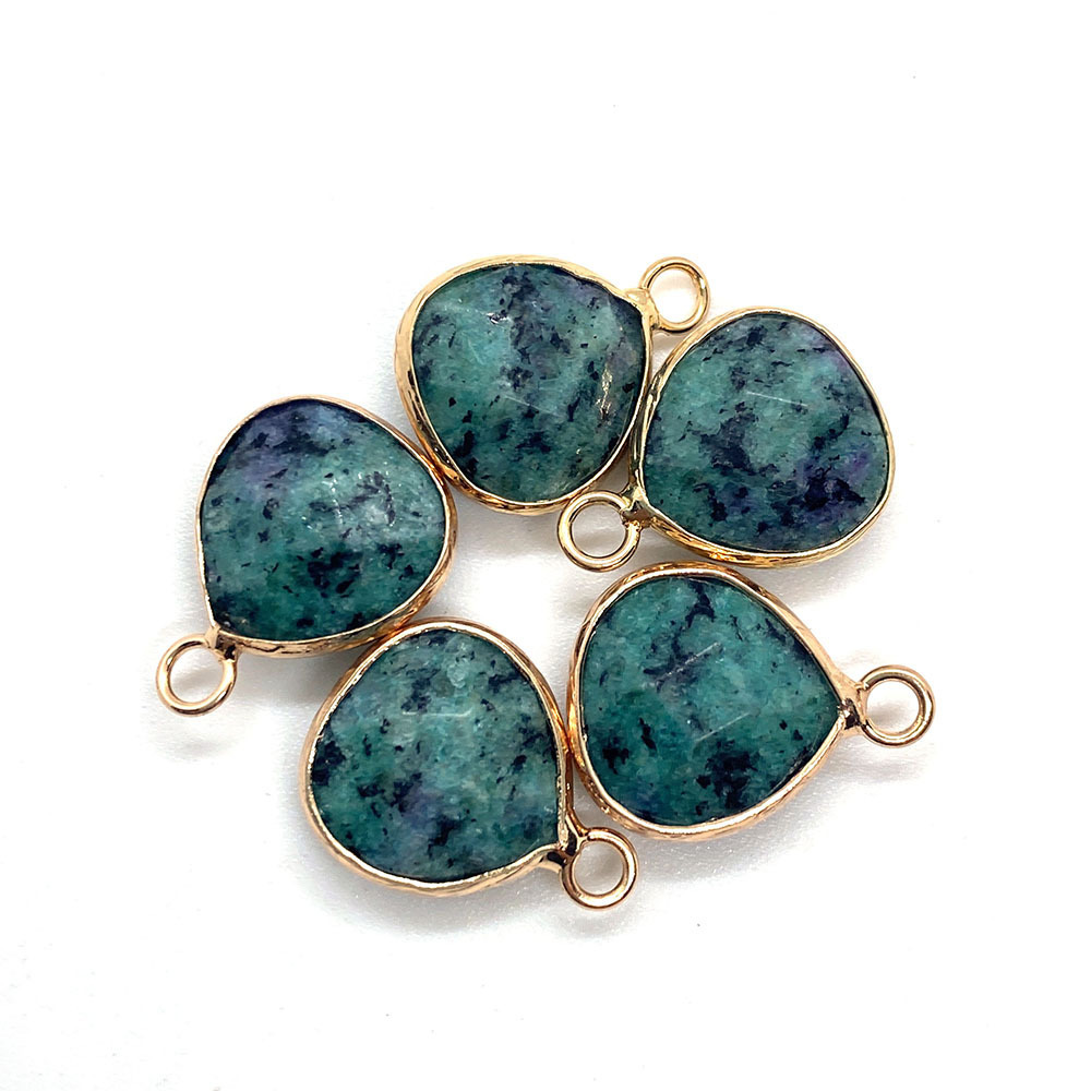 Picture of Natural stone facet pendant 14x 18mm green black single hole drop pendant DIY jewelry accessories wholesale