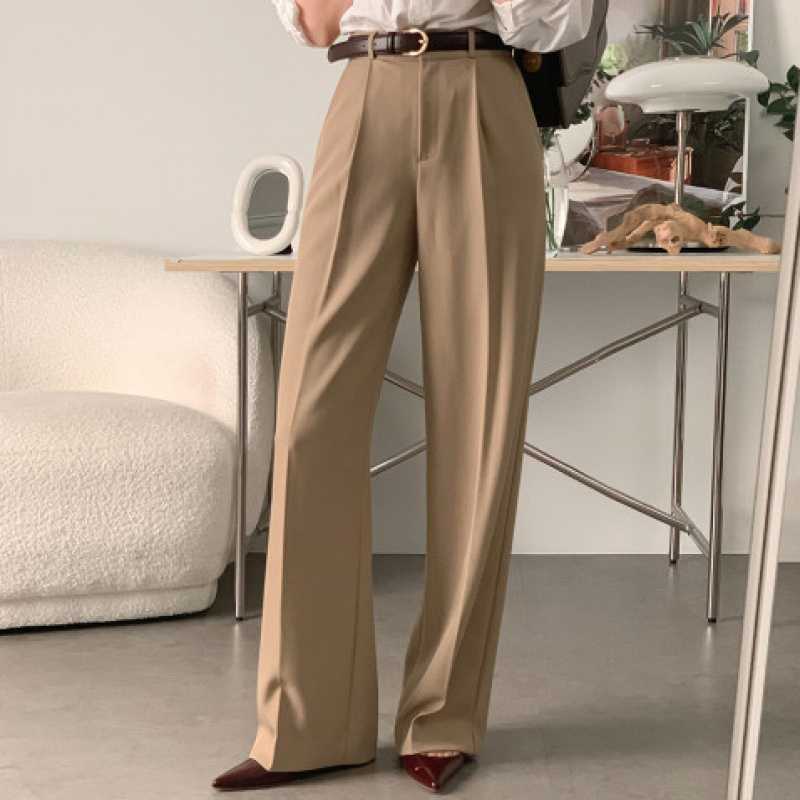 Picture of Simple, niche, commuting, versatile, high-waisted, slimming, double pockets, drape, straight-leg slacks, and suits