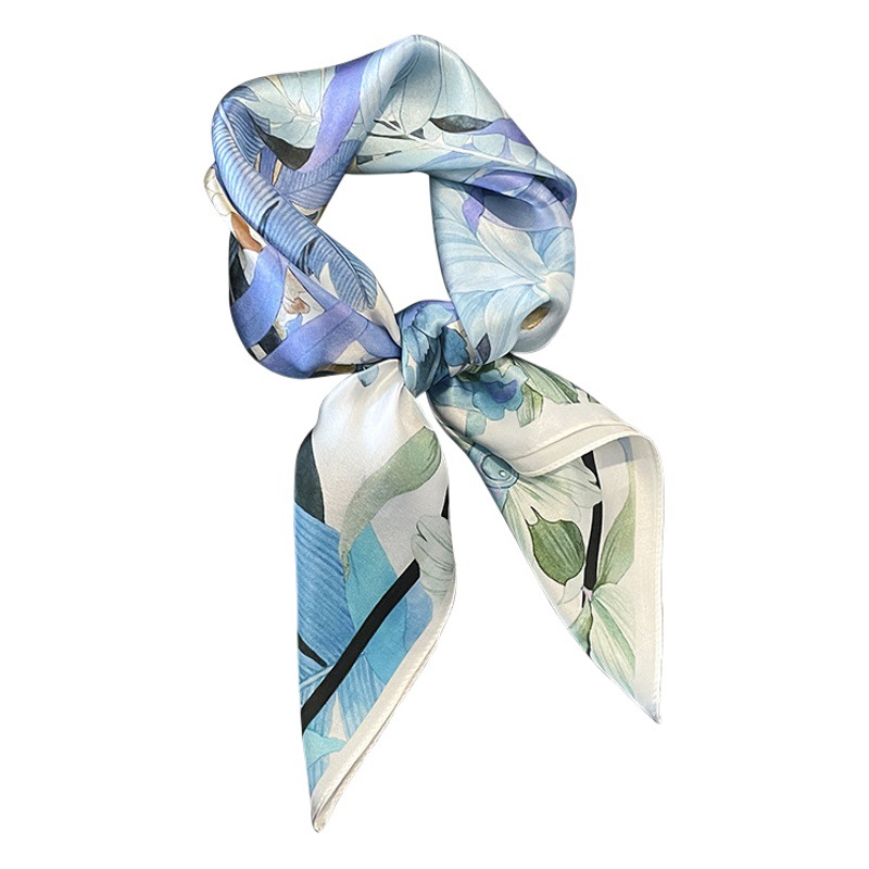 Summer Simple All-match Blue Scarf Scarf Silk Women's Tie Hair Band Tie Bag High-grade All-match Scarf