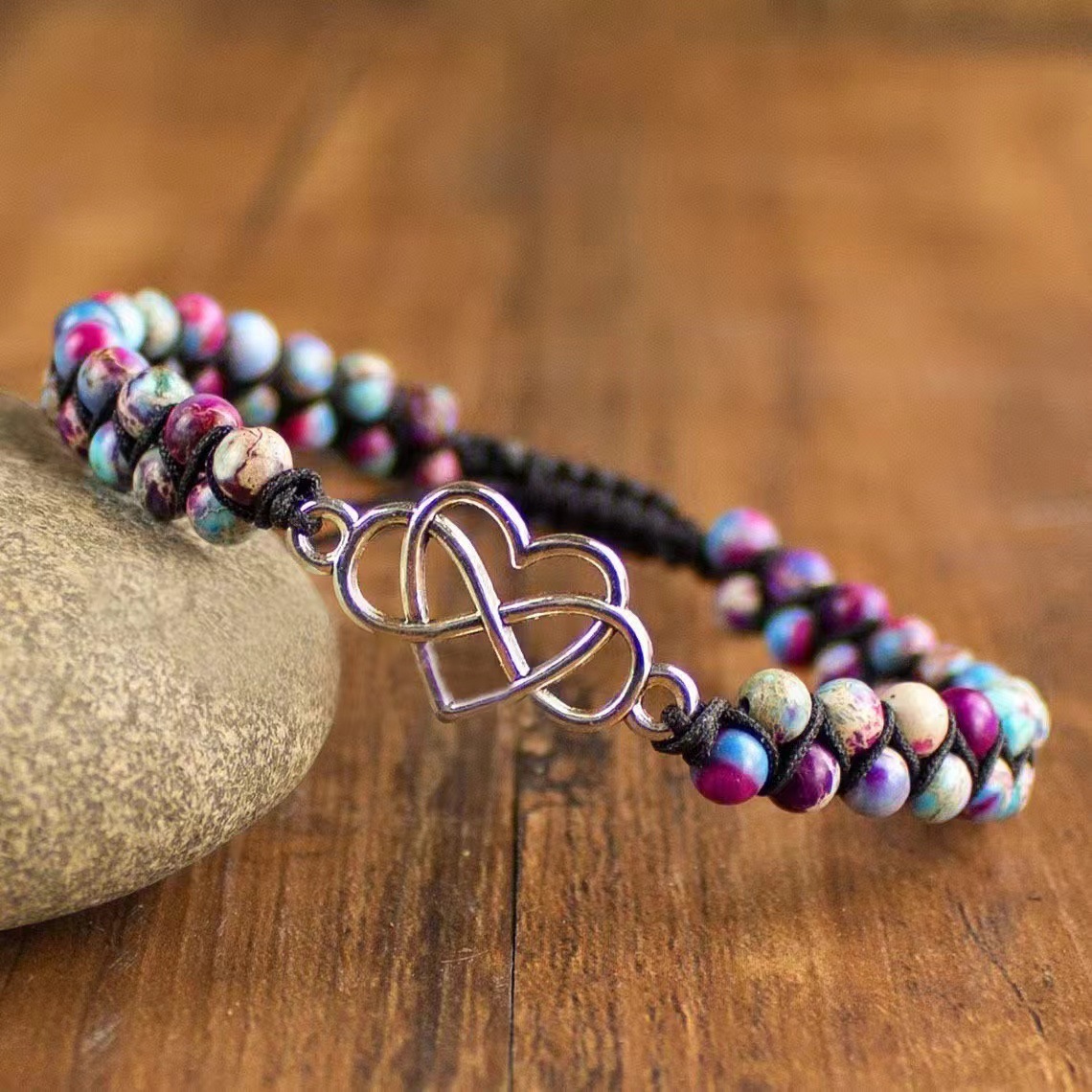 Wholesale Popular Jewelry Hand-Woven Double-Layer Emperor Turquoise Bracelet Heart Alloy Accessories Stone Bracelet