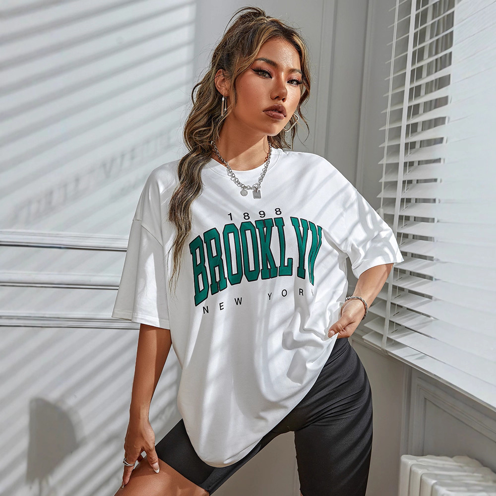 Cross-border European and American pattern printing plus size slimming women's T-shirt summer fashion casual women's top