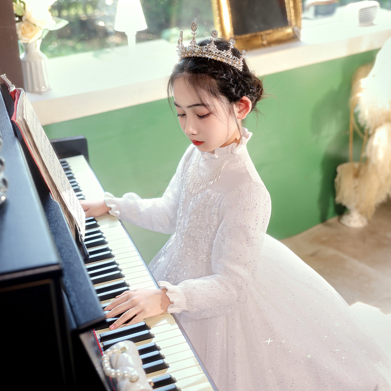 Girl's Stylish Princess Dress Big Children's Fashion Piano Dress 2025 New Spring Children's Flower Girl Dress