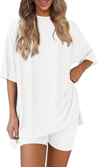 Picture of Cross-border foreign trade Amazon 2025 new women's casual round neck split loose shorts short sleeve home clothes suit