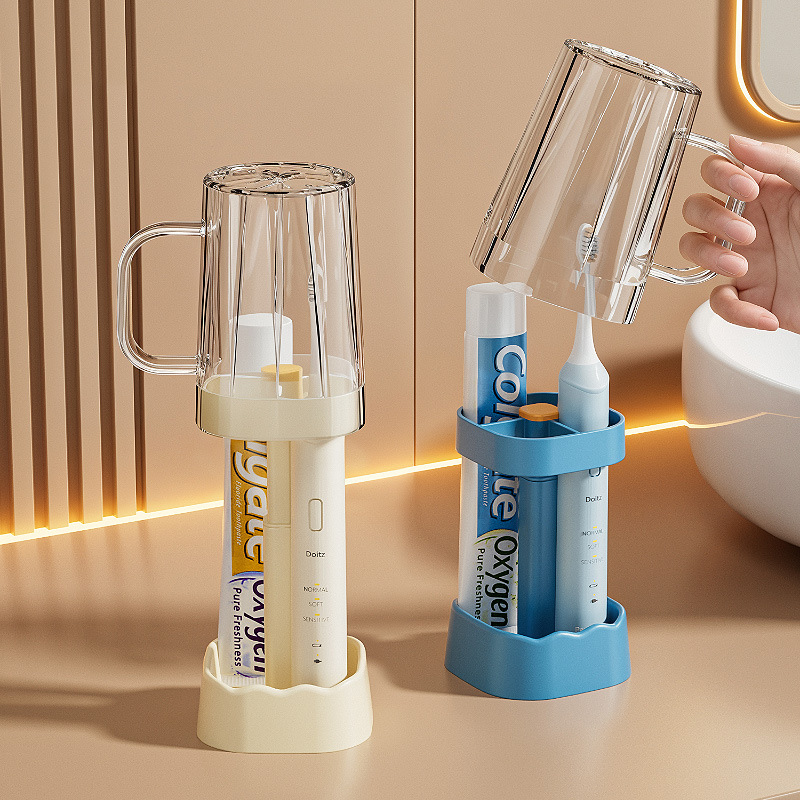 Picture of Bathroom Toothbrush Holder Set with Simple Mouthwash Cup and Electric Storage Rack, Dormitory Bathroom Toothbrush Holder, No Drilling Required