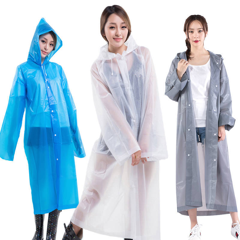Picture of Adult Non-Disposable Raincoat EVA Transparent Hiking Protective Raincoat Button Poncho Outdoor Lightweight Raincoat