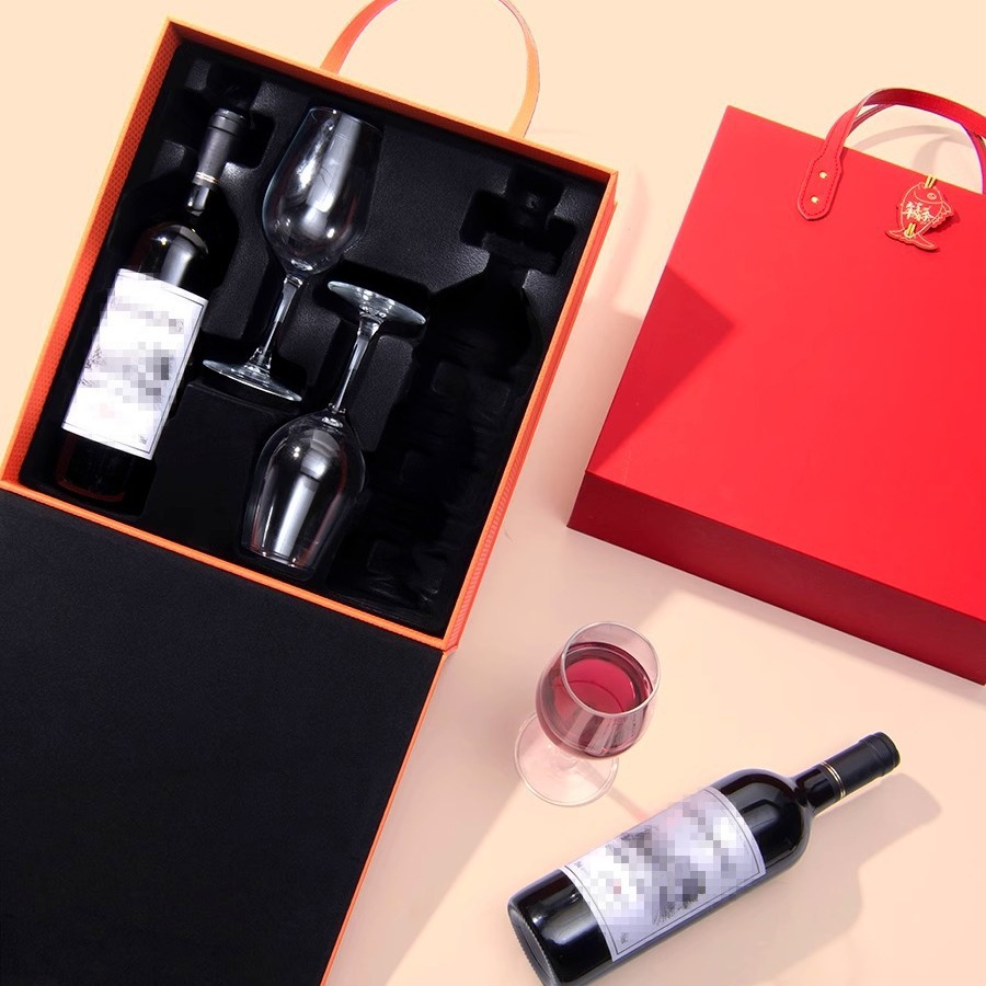 Picture of In stock red wine gift box red wine box double red wine gift box wine box with red wine glass portable gift box