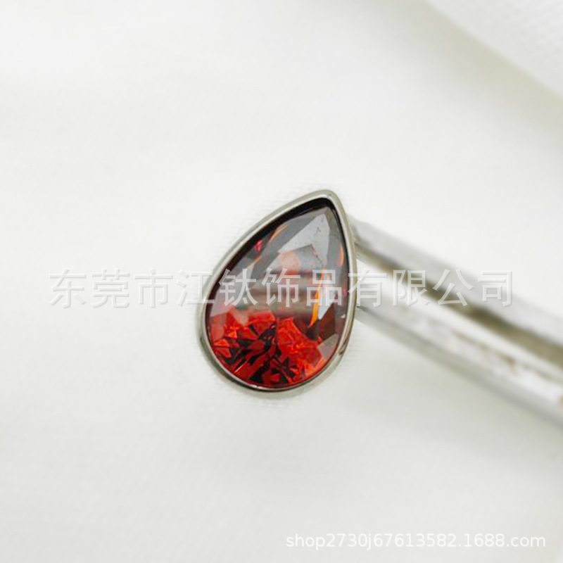 Picture of F136 titanium drop earring inlaid with 5A zircon G23 titanium alloy implant pole human body puncture jewelry teardrop ear bone nail