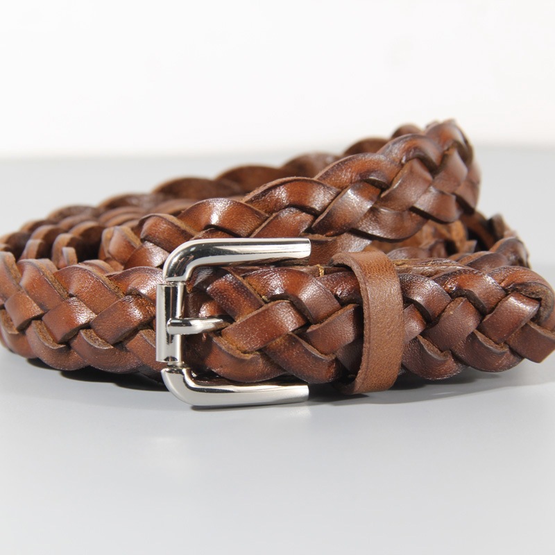 Braided belt women's leather top layer cowhide fashion decorative thin belt women's casual knitting small belt wholesale