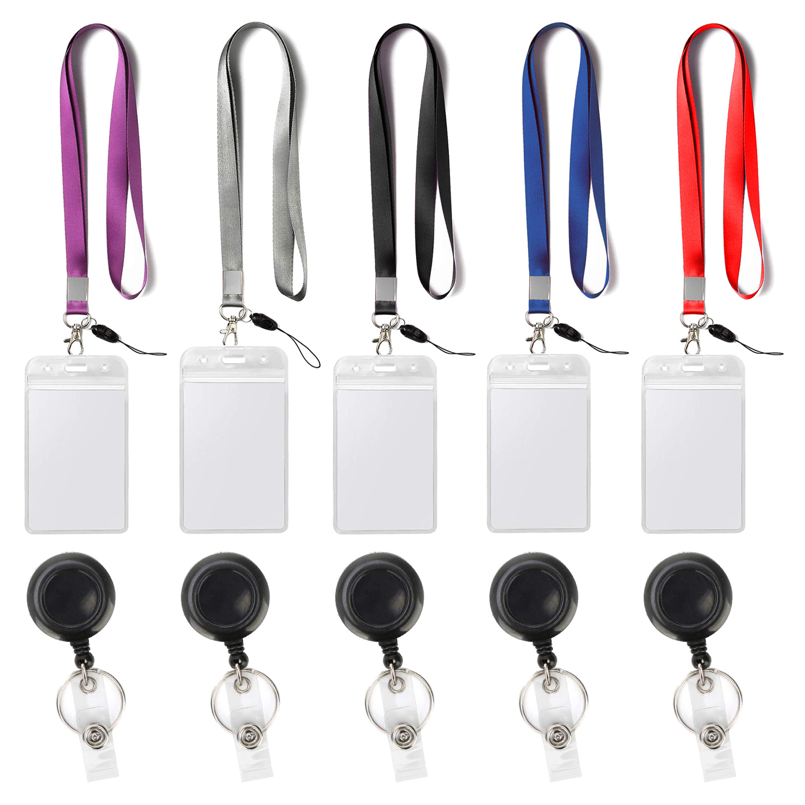 Purple gray mobile phone rope easy pull buckle certificate lanyard PVC vertical card sleeve telescopic easy pull buckle