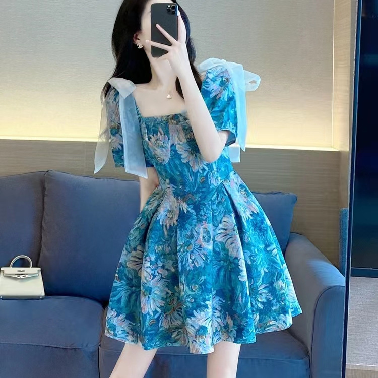 Palace Style French Dress 2025 New Retro High-End Niche Design Floral A-Line Tutu Skirt for Women Summer