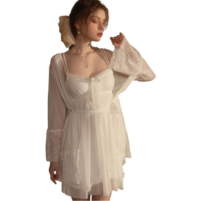 Sexy Pajamas Women's Summer Lace Mesh Underwear Private House Sling Nightgown Internet Popular Bow Fun Home Clothes Wholesale
