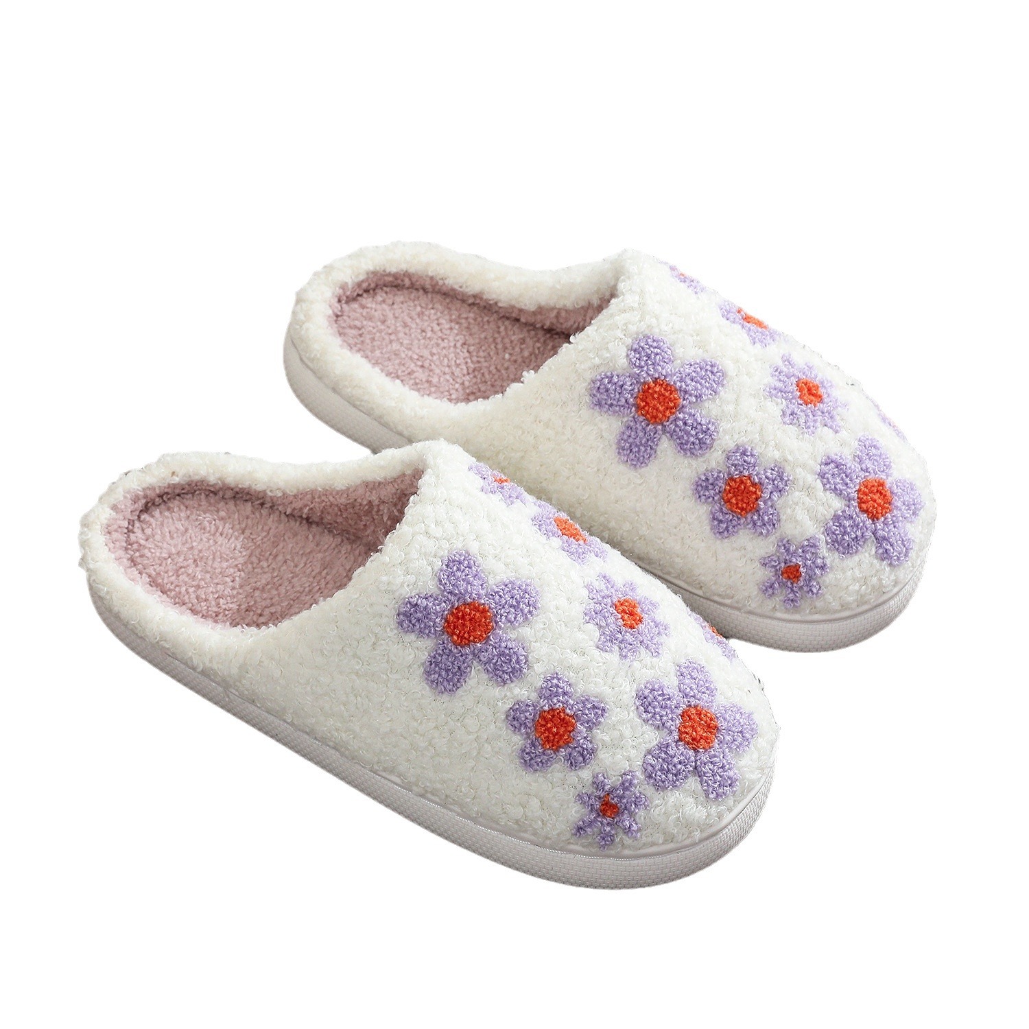 Picture of Ins Korean version of purple lilac embroidered cotton slippers autumn and winter indoor wool slippers cross-border for TEMU explosions
