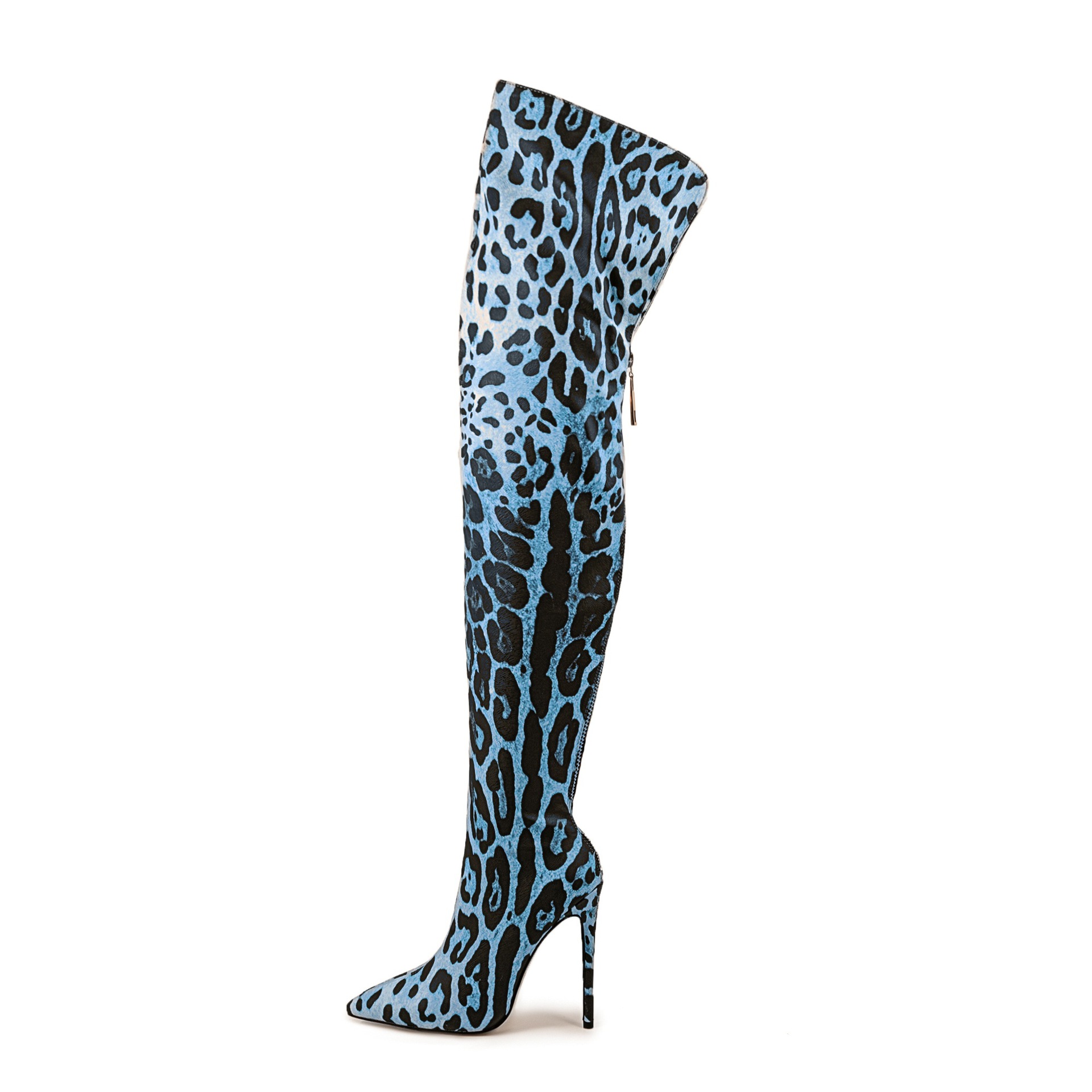 European and American Leopard Print High-Heeled Over-The-Knee Boots Cross-Border Extra-Long Over-The-Knee Elastic Boots Sexy Pointed Toe Showing Long Legs and Slim Boots for Women