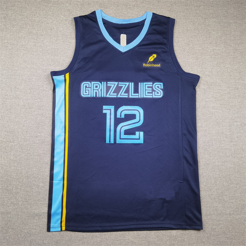 Embroidered Grizzlies No.12 dark blue Basketball Suit Ja Morant (Ja Morant) Jersey Vest