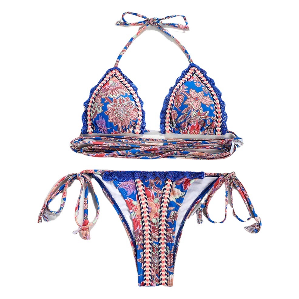 2024 Cross-Border New Split Swimsuit for Women European and American Sexy Webbing Stitching Lace Bikini 21060