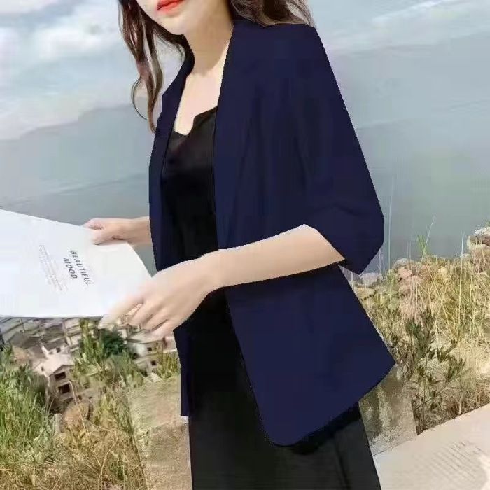 Picture of Linen Small Suit Women's Jacket Thin 2024 Summer Suit Korean Style Sun Protection Clothing Casual British Style Women's White Black