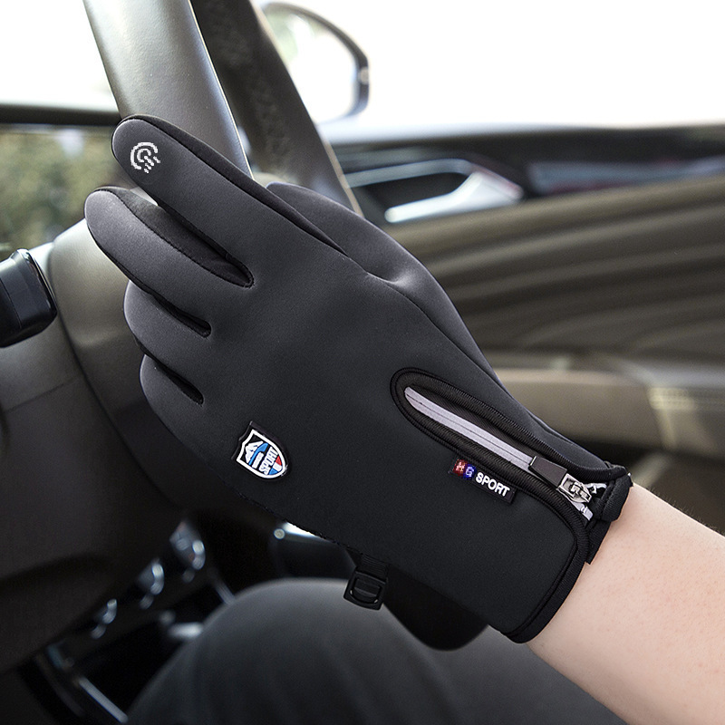 Picture of Cross-border cycling touch screen waterproof shield zipper design autumn and winter fleece-lined warm non-slip men and women windproof fleece gloves