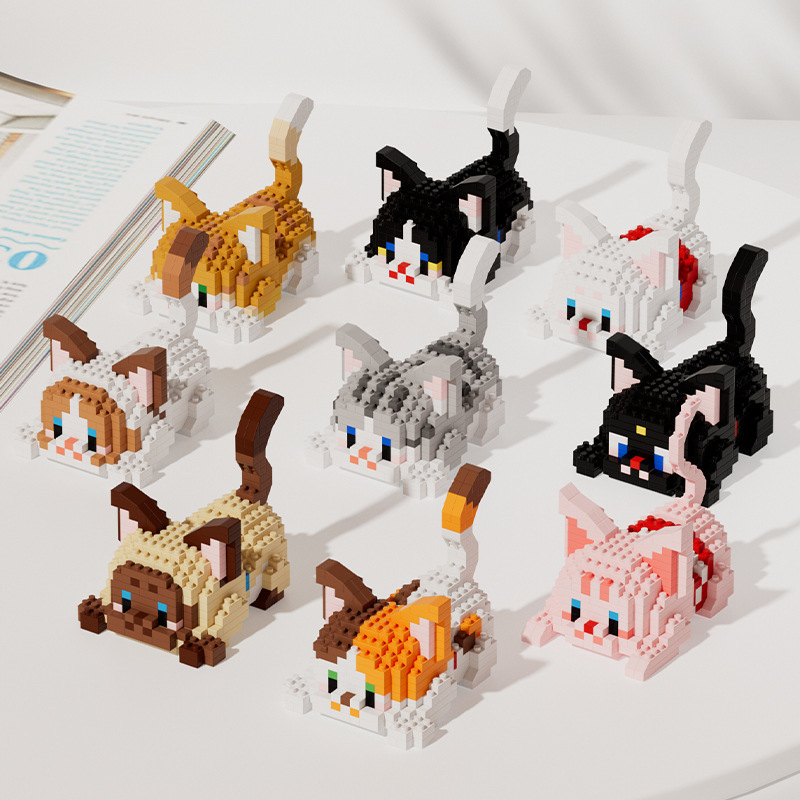 Picture of Compatible with Lego Micro-particle Building Blocks for Cats, Kittens, Orange Cats, Silver Gradient Kidsren's Educational Cute Casual Toys