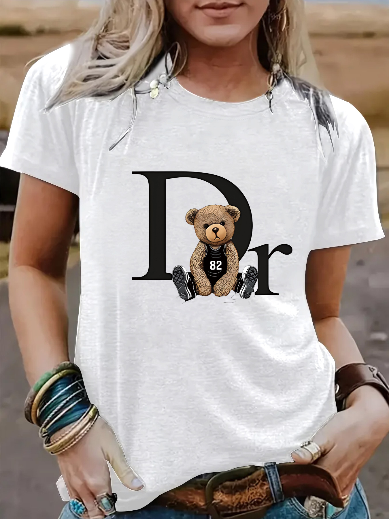 Amazon European and American summer women's letter pattern round neck short sleeve casual fashion foreign trade explosion T-shirt