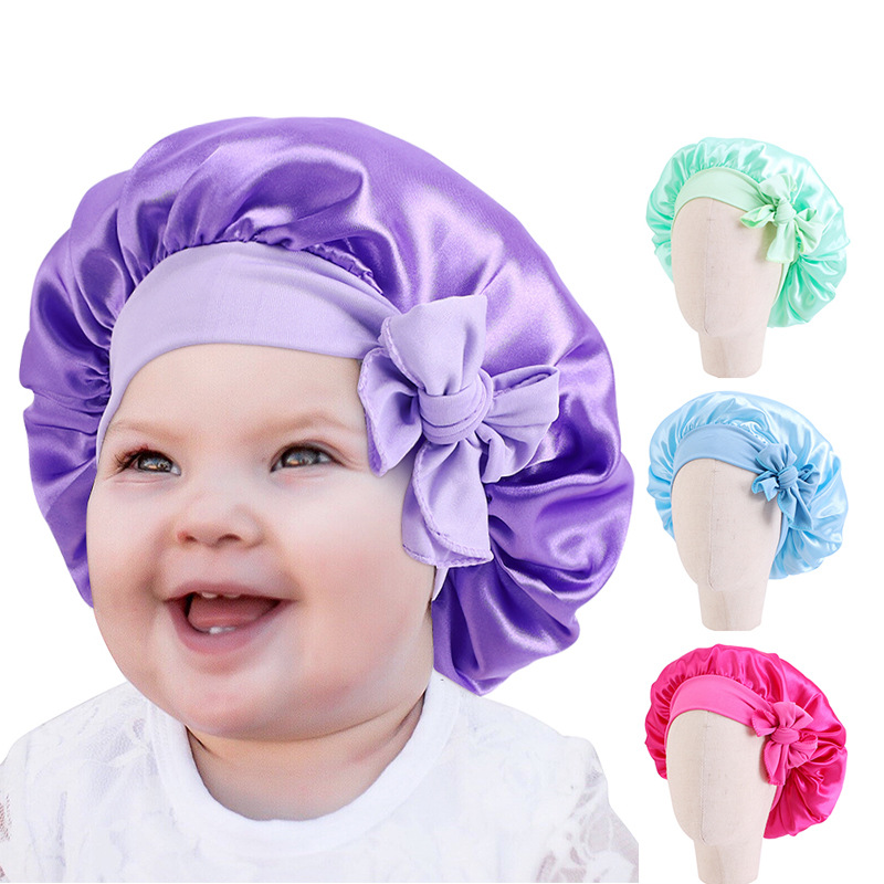 Picture of Children's milk silk ribbon headscarf hat baby satin nightcap knotted shower cap JDKB-21B