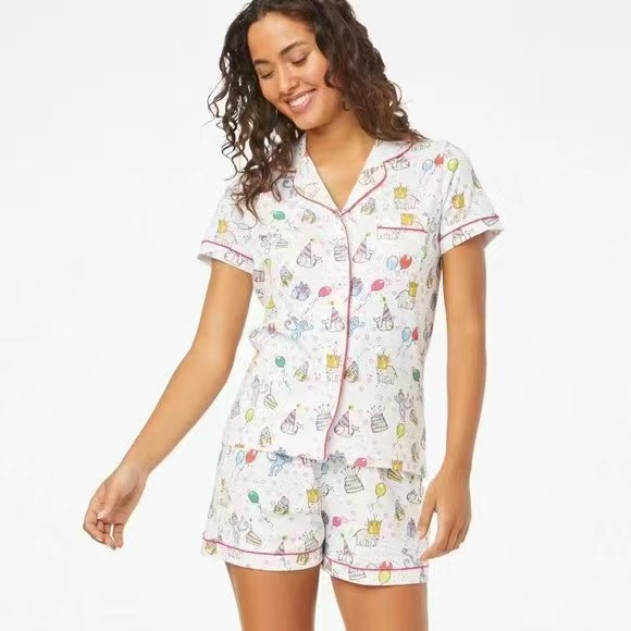 European and American Amazon Cross-border Women's New Loose Short-sleeved Shorts Pajamas Women's Simple Casual Home Clothes Foreign Trade