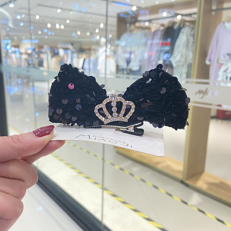 Picture of Children's Sequin Bow Hairpin Korean Elegant Little Girl Crown Stereo Hairpin Girls' Top Clip diy Hair Accessories