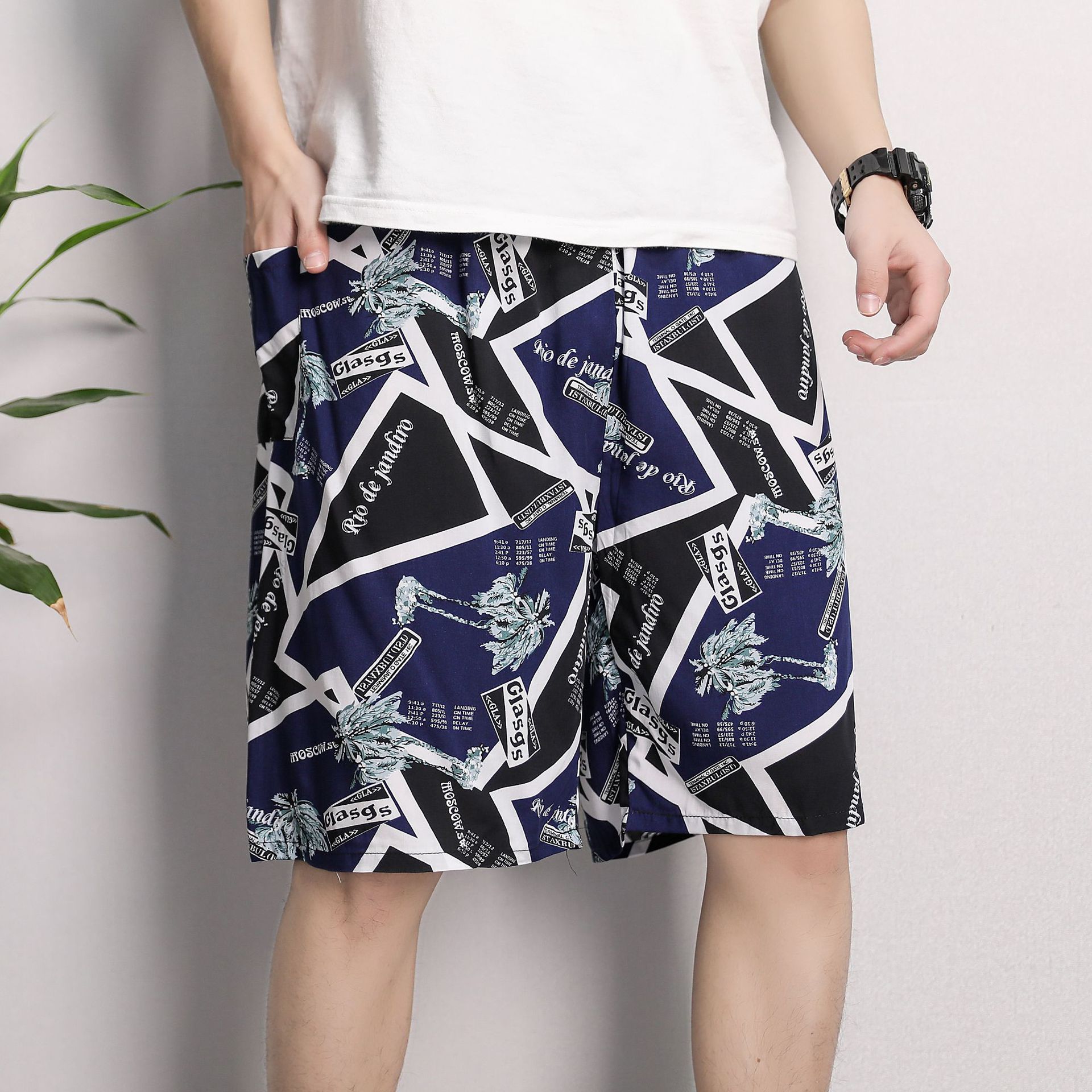Picture of Cotton Silk Pajama Pants Men's Summer Thin Large Size Loose Shorts Casual Breathable Floral Pants Outer Wear Five-Point Beach Pants