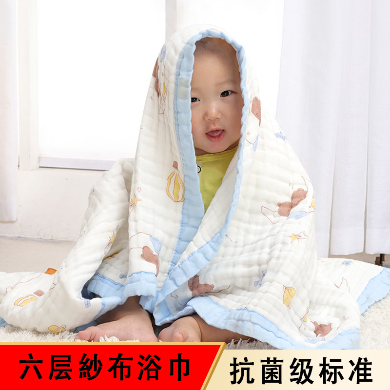 Picture of Gauze Bath Towel Spring New Wide Side Increase Baby Blanket Newborn Six-Layer Cartoon Printed Gauze Cushion
