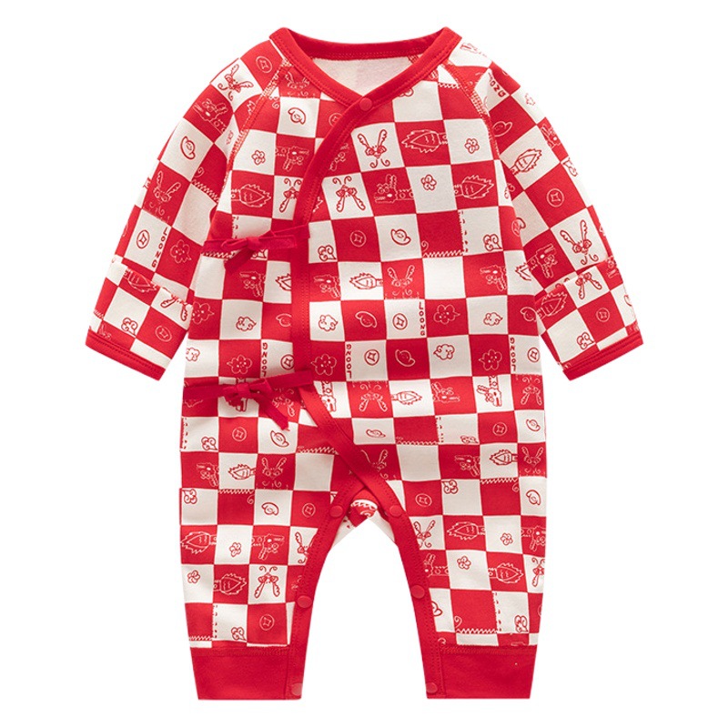 Newborn Autum Children's Clothing New Type a Baby Clothes Pure Cotton Boneless Lace-Up Jumpsuit Spring and Autum Long Crawl Suit
