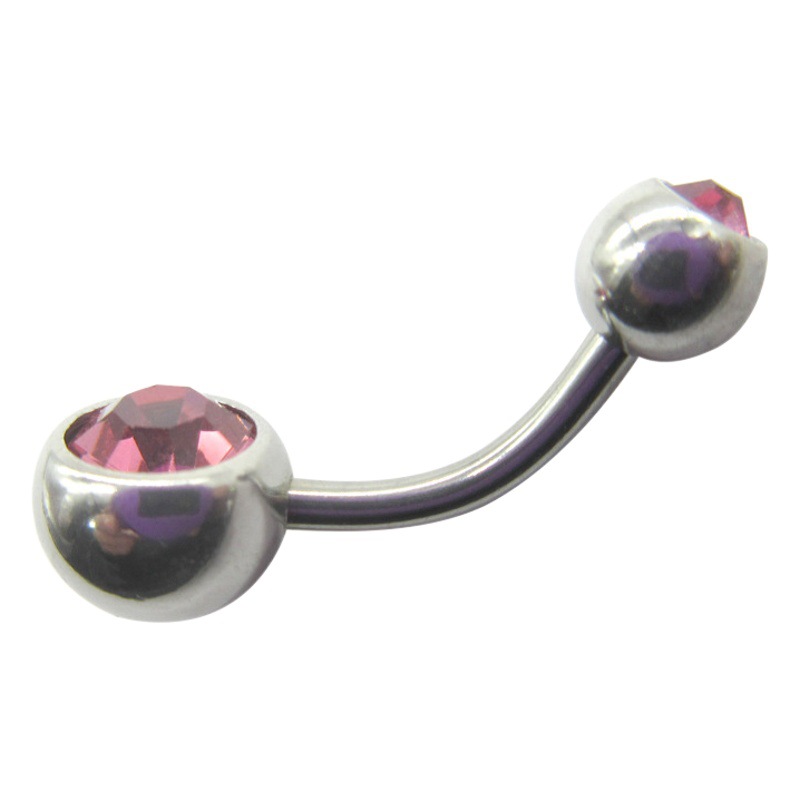 Meier Stainless Steel Double Diamond Umbilical Ring with Diamond Navel Buckle Cross-border Human Puncture Jewelry with Diamond Navel Nail
