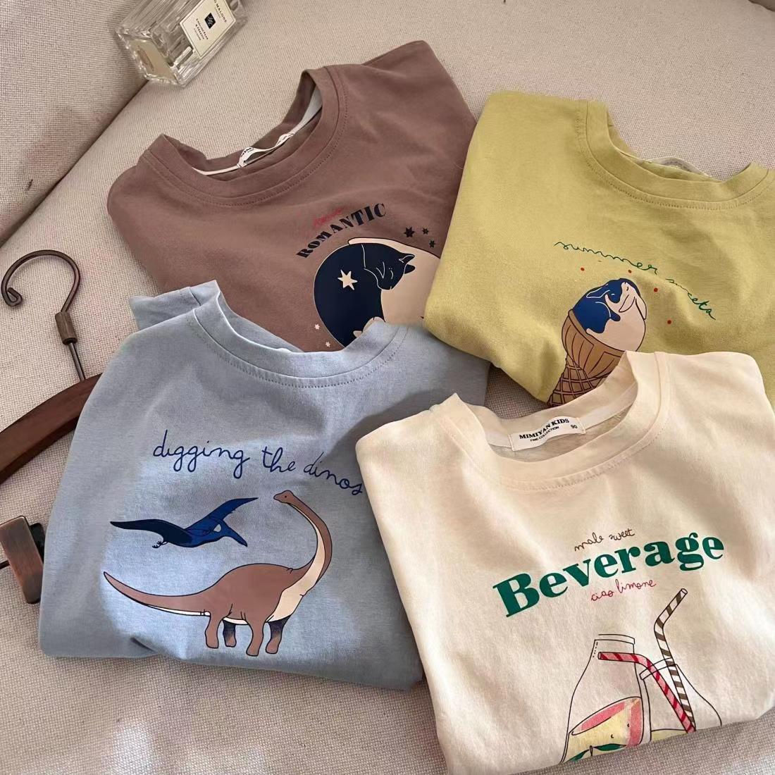 Picture of Children's Pure Cotton Short-Sleeved Tops 2024 Summer Cartoon Printed Half-Sleeved T-Shirts for Kidsren and Middle-Aged Kidsren Summer Clothes