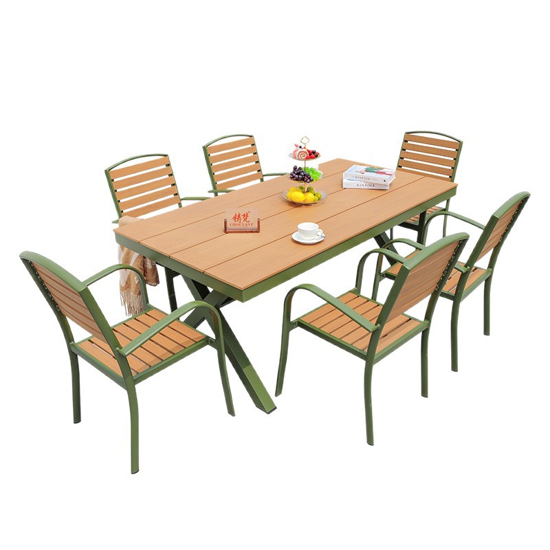 Picture of Outdoor tables and chairs, courtyard garden villa exterior shelves, waterproof, explosion-proof, sun-resistant, outdoor leisure plastic-wood tables, aluminum alloy dining tables and chairs