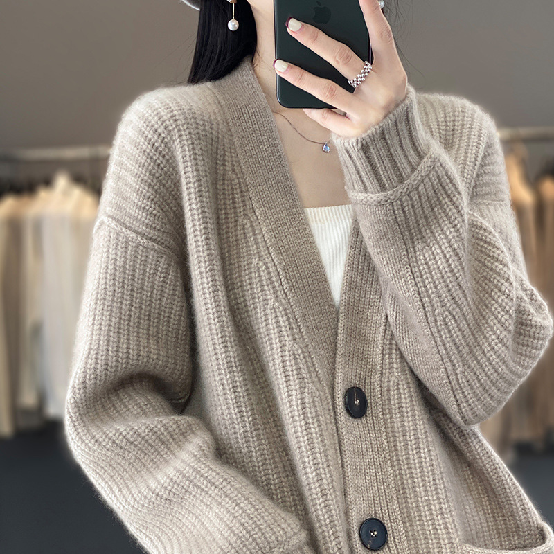 Picture of Cardigan V Neck Women's 2025 Autum Sweater Loose Pure Color Knitted Bottoming Top Lazy Pure Color Jacket