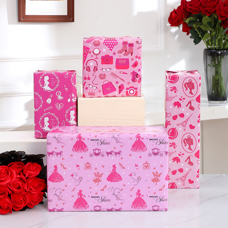Amazon new pink Barbie girl gift wrapping paper Valentine's Day packaging diy bouquet packaging