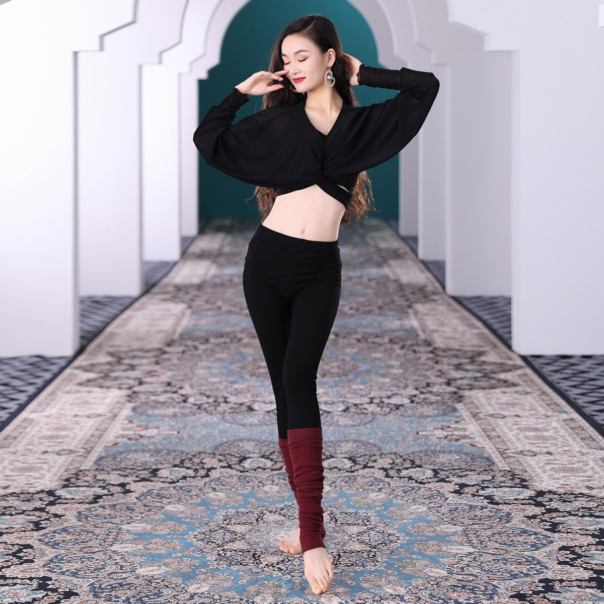 Belly Dance Oriental Dance Belly Covering Practice Suit Temperament Slimming Long Sleeve Beginner Team Suit S215 K325