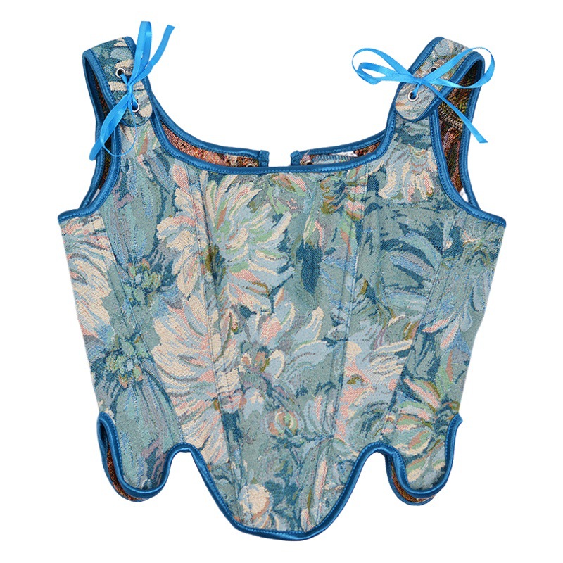3106 French Monet oil painting wind chrysanthemum vintage folded vest bone coat female wearing 2022 spring new bra