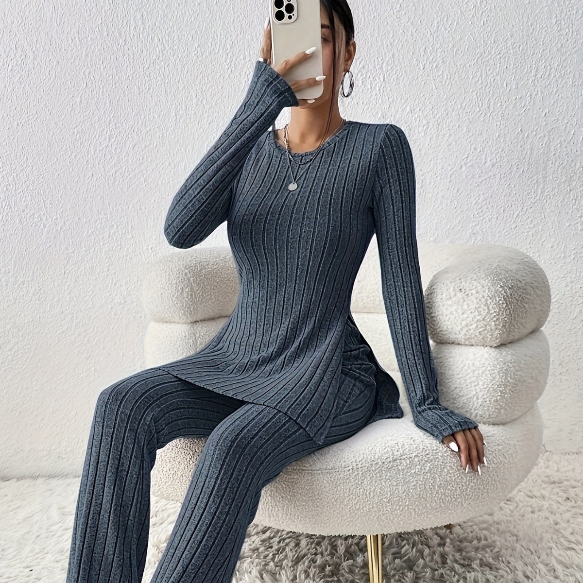 Europe and the United States cross-border women's 2023 autumn and winter new solid color leisure slim home wear suit factory in stock direct sales