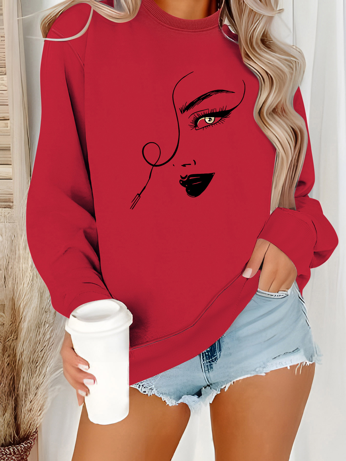 Europe and the United States cross-border autumn and winter women's casual long sleeve round neck printed pullover sweatshirt sweater wholesale