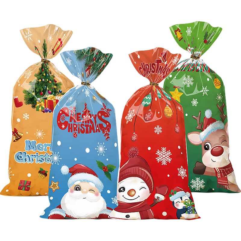 Original cartoon four-in-one Christmas candy packaging bag Santa Claus gift bag biscuit flat mouth bag OPP