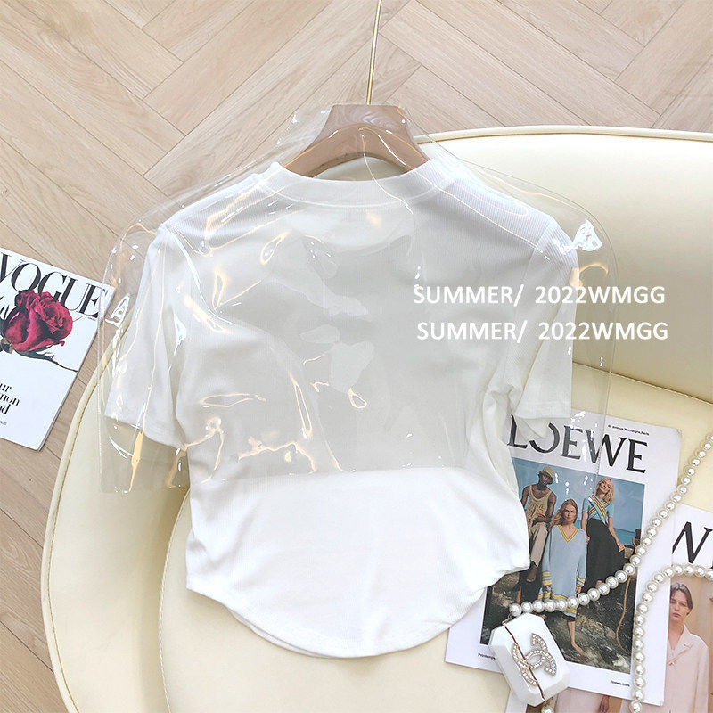 Picture of White Short-sleeved T-shirt Women's Summer Korean-style Design Sense Niche Loose Slimming All-match Solid Color Student Labeling Top
