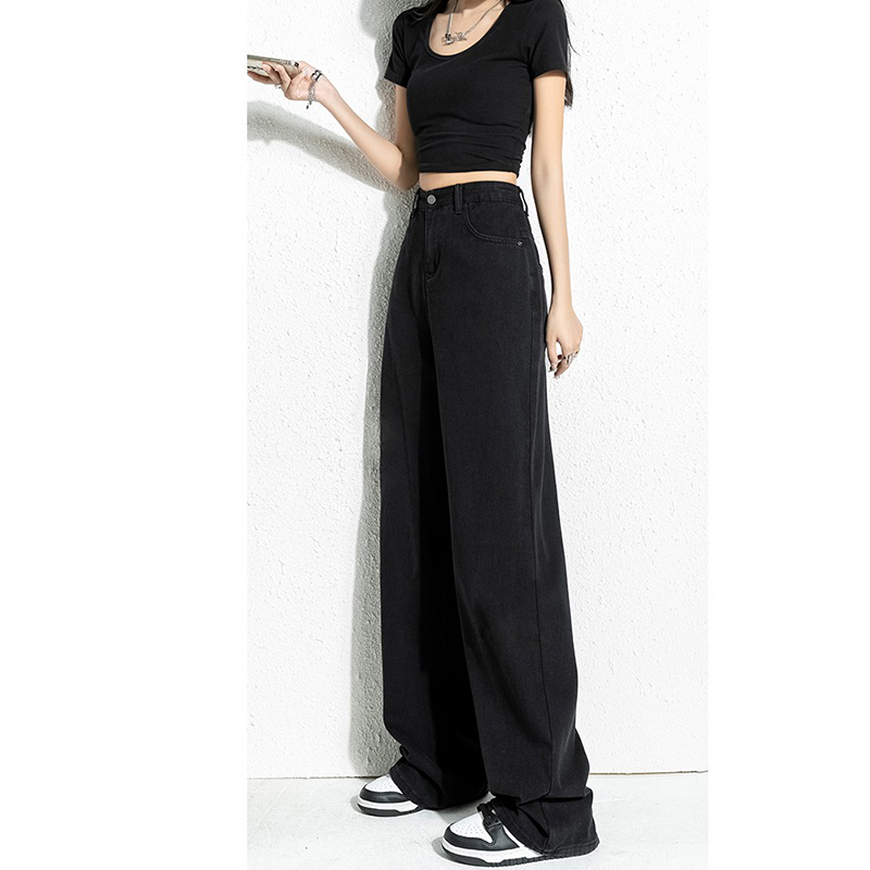 Guangzhou Source Black Wide Leg Jeans Women's Spring and Summer 2025 New High Waist Dipped Loose Straight Pants