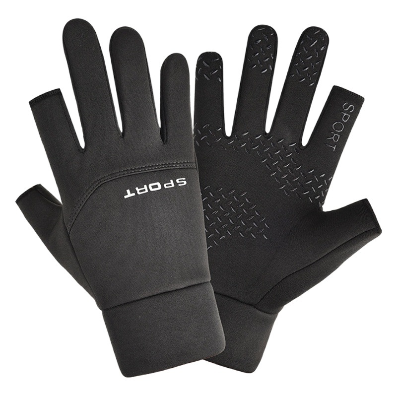 Gloves men's winter outdoor warm touch screen cold-proof waterproof fleece-lined driving motorcycle riding delivery takeaway leakage two fingers