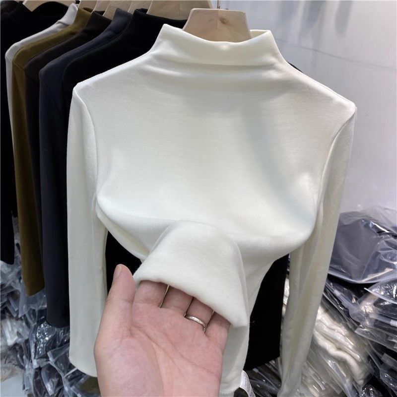 Picture of German velvet semi-high collar brushed fleece-lined warm base shirt women's new spring and autumn western style inner long sleeve t-shirt top ins