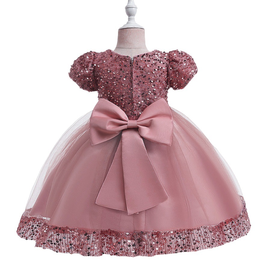 Amazon Children's Dress Sequined Children's Dress Big Bow Puffy Mesh Puff Skirt Children's Party Princess Dress