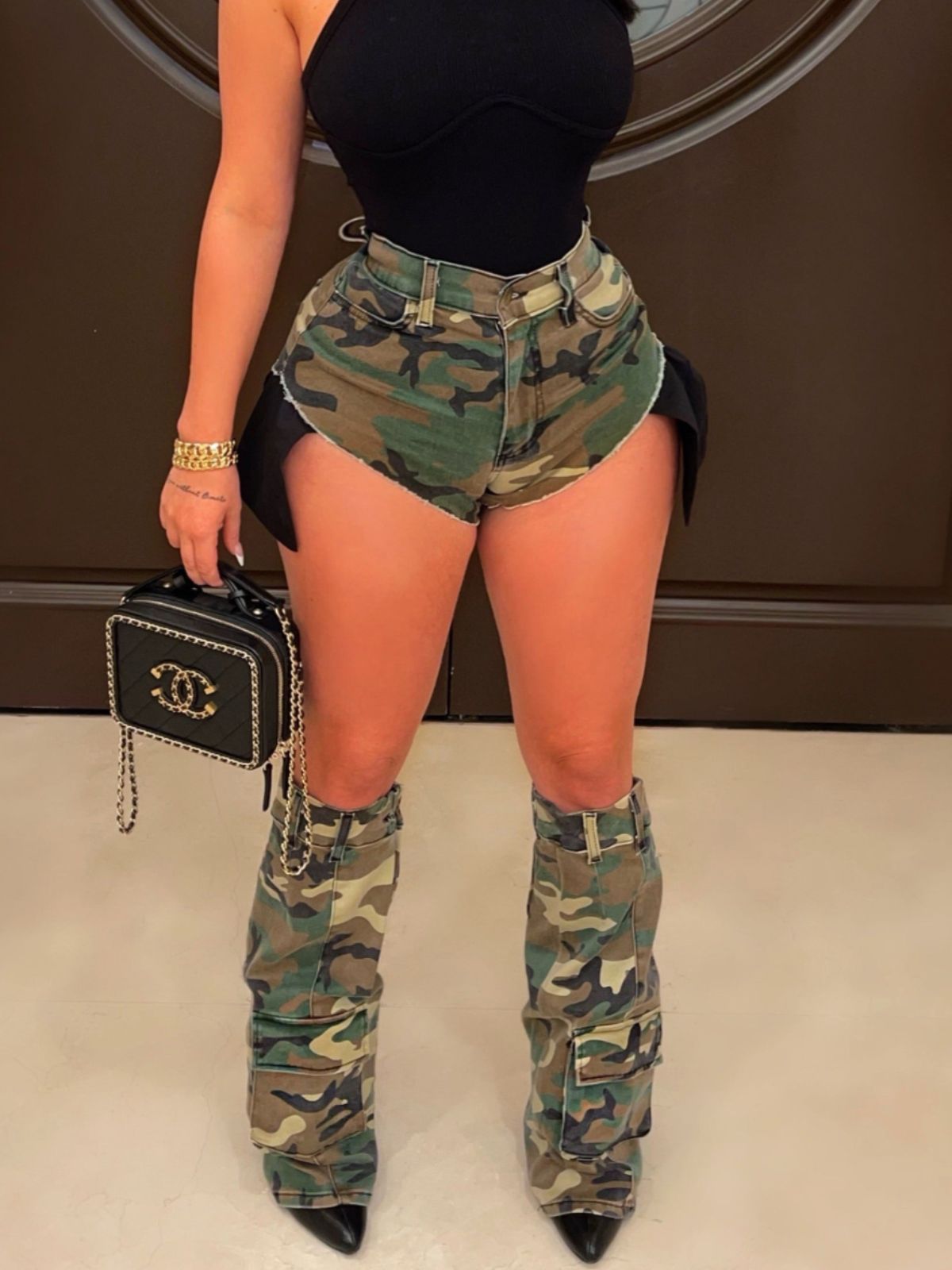 Picture of Cross-border E-commerce European and American Women's Clothing Ins Sexy Women Camouflage Summer Hot Pants Leg Set Three-piece Camouflage Shorts