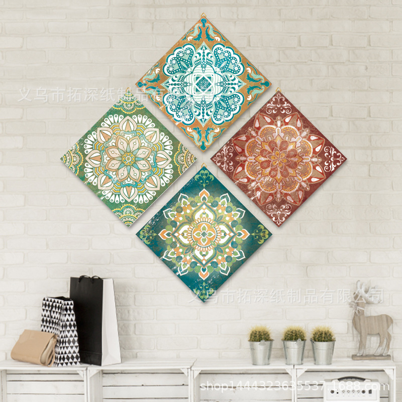 Picture of American Country Series Wooden Painting Retro Mandala Pattern Listing Bedroom Living Room Shop Decoration Wall Hanging Wooden
