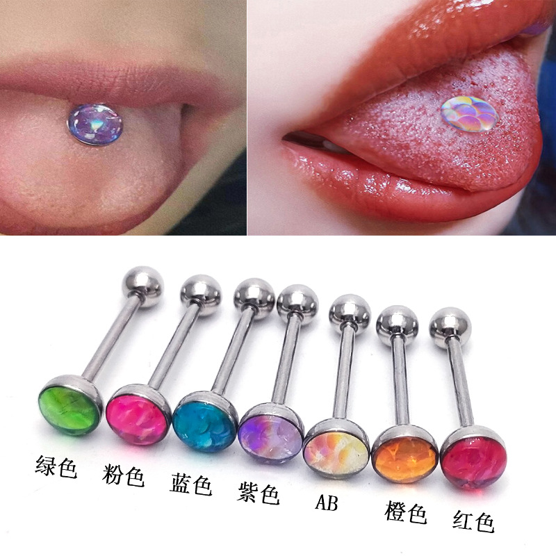 7 color fish scale gradient tongue nail stainless steel oil drop magic color 14G long rod ear bone nail ear bridge wine nest nail puncture jewelry