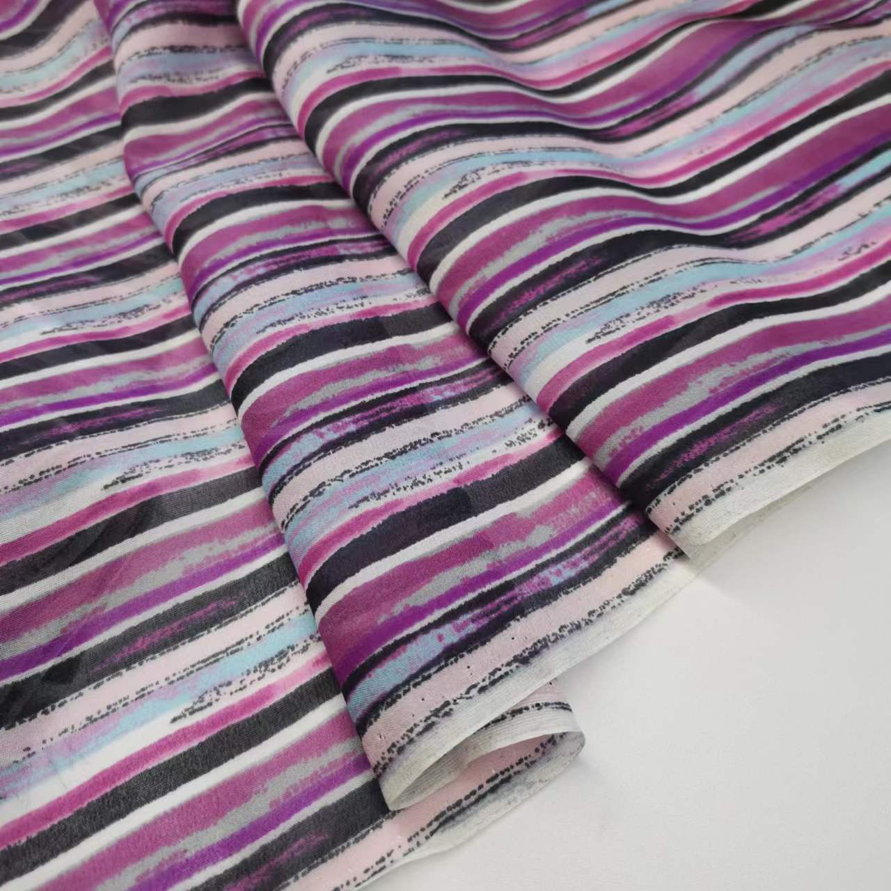 Narrow 8mm Stripesd 100% Mulberry Silk Georgette Fabric Fashion Skirt Silk Fabric